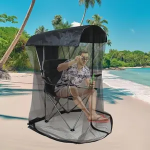 Mosquito Net Cover for Canopy Chair Bug Barrier Mosquitos Mesh Tent Black Chair Mosquito Netting with Zipper Opening Waterproof Roof for Fishing Camping Chairs Outdoors Excluding Chair Hammock Stand