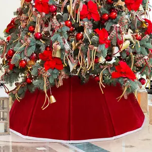 Christmas Tree Collar Red Velvet Folable Christmas Tree Ring Tree Skirt for Artificial Trees Base Stand Cover Christmas Tree Decoration