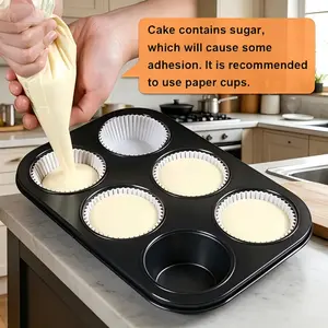 2-pack high-quality steel muffin baking pans, round baking trays suitable for muffins, cupcakes and brownies, black, 6-cup capacity.