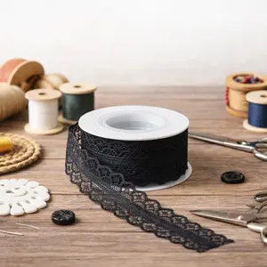 Black Lace Trim Ribbon – 5 Yards Decorative Scalloped Edge Fabric for Sewing, Crafts & DIY