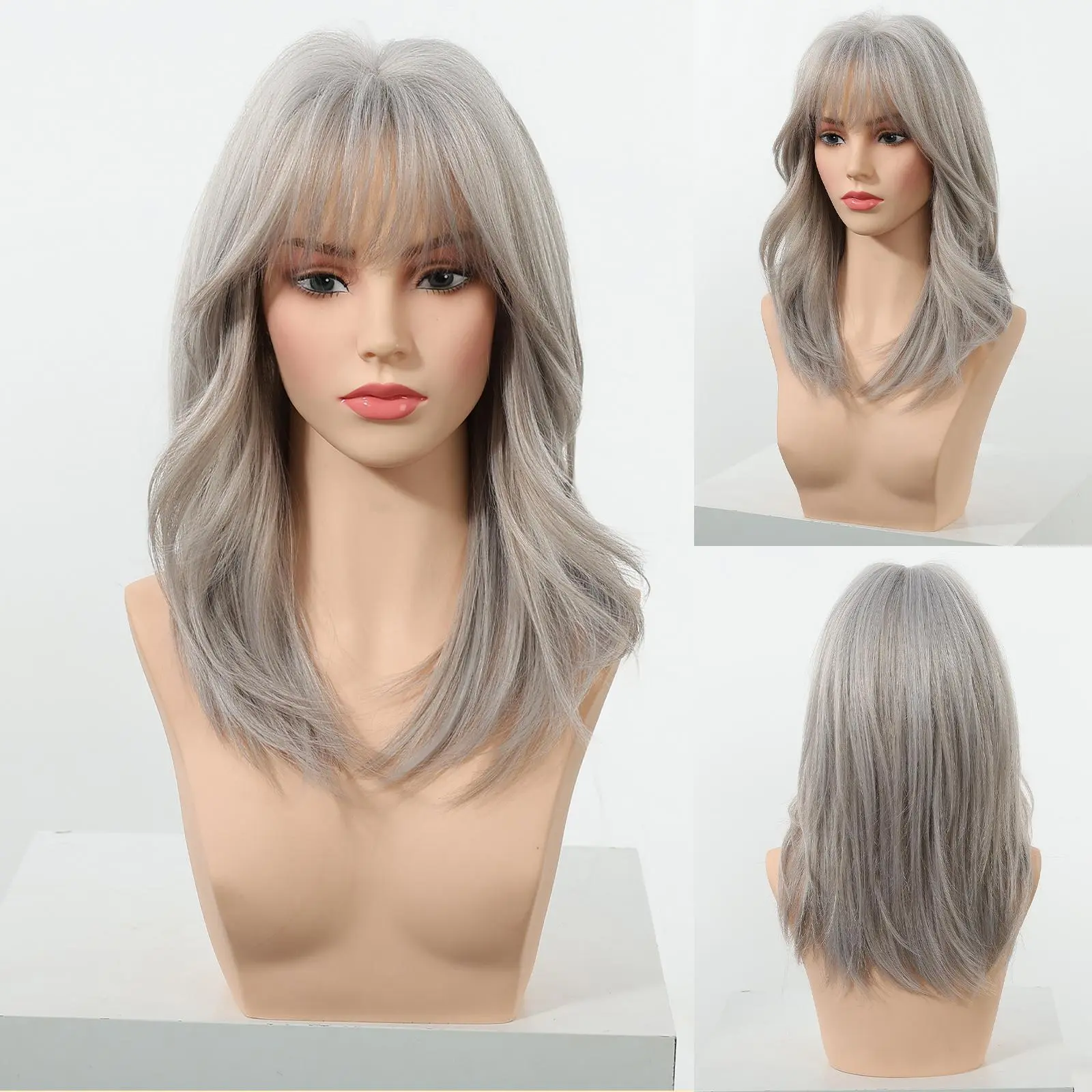 18-Inch Brown Bob Wig for Women, Short Straight Synthetic Hair with Blunt Bangs, Full Machine Made Glueless Wear & Airy Breathable Fit, Brown Bob Wigs, Glueless Wear Wig
