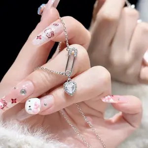 Silver or Gold Safety Pin Heart Pendant Necklace