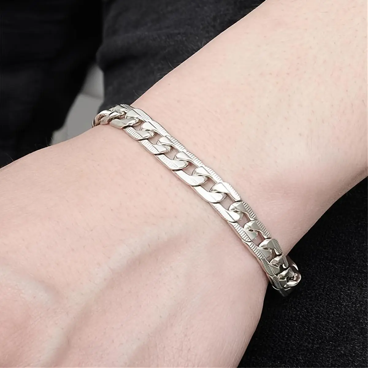 Men's Stainless Steel Cuban Chain Bangle, Fashionable Minimalist Patterned Flat Buckle, Female Hip-Hop Punk Party Accessory, Bracelet, Fashionable And Minimalist, Beads Accent