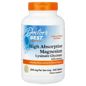 Doctor's Best High Absorption Magnesium Lysinate Glycinate, Chelated, Albion® TRAACS®, 240 Tablets (100 mg per Tablet)