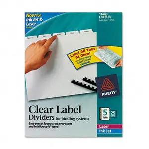 Avery 11443 Index Maker Clear Label Unpunched Divider Five-Tab Letter White 25 Sets