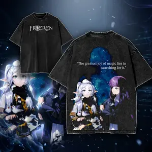 Fern Frieren Beyond Journey's End V2 Anime Double Printed Vintage Washed T-Shirt Tanktop Unisex Oversize Heavyweight Cotton for Anime Fans and Lovers Oversized