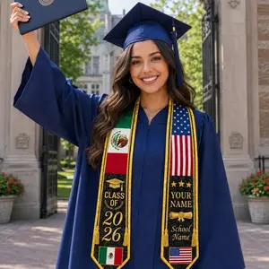 Custom Mexico USA Graduation Stole Class of 2026 Personalized Name School Dual Flag Graduation Sash For College Graduate