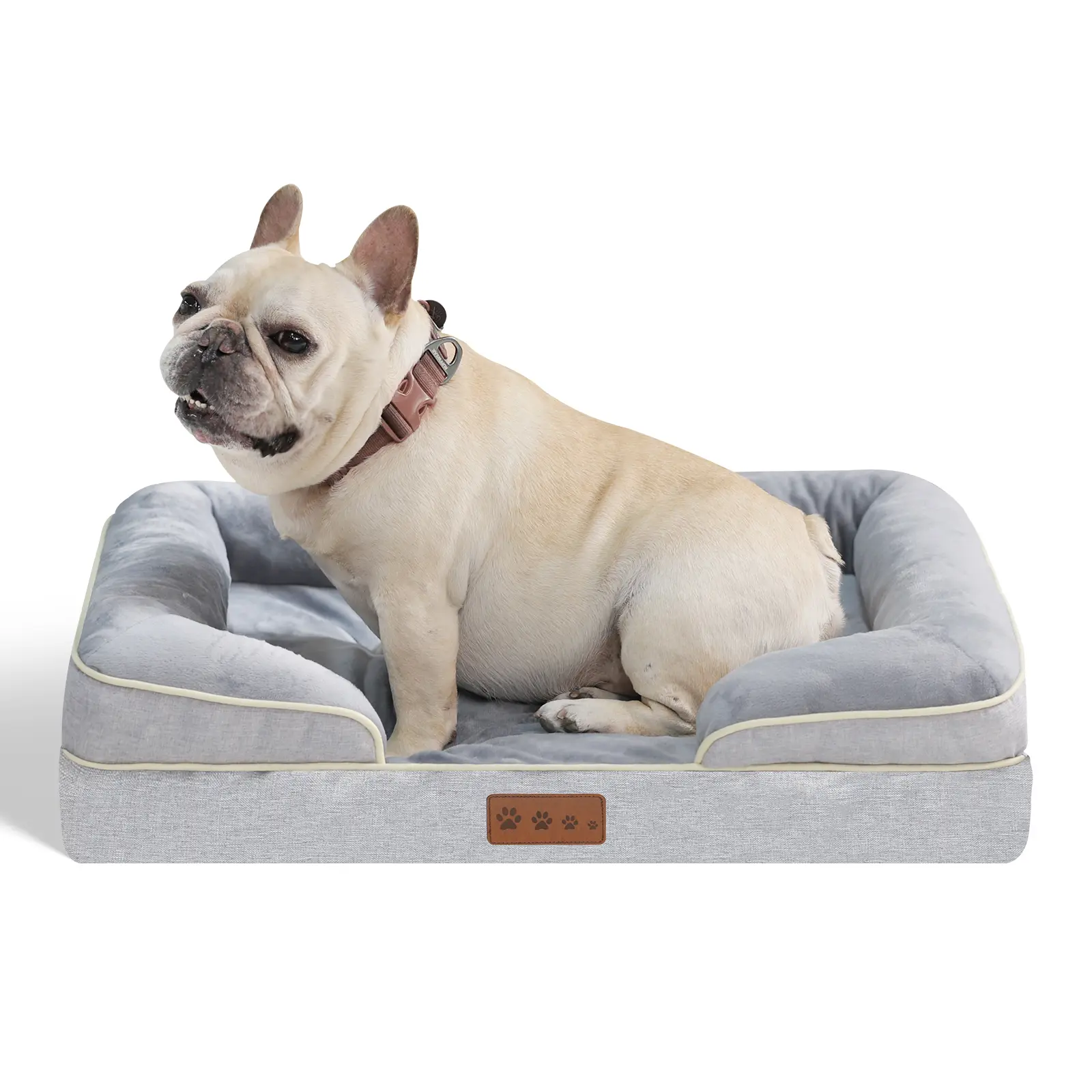 Orthopedic Dog Beds for Large Dogs, Waterproof Memory Foam Large Dog Bed with Sides, Non-Slip Bottom and Egg-Crate Foam Large Dog Couch Bed with Washable Removable Cover, Grey