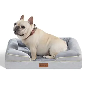 Orthopedic Dog Beds for Large Dogs, Waterproof Memory Foam Large Dog Bed with Sides, Non-Slip Bottom and Egg-Crate Foam Large Dog Couch Bed with Washable Removable Cover, Grey