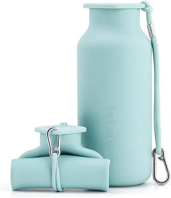 Collapsible Water Bottles 20 oz, Leak Proof, BPA Free Foldable Silicone Travel Water Bottle Cups for Taveling, Outdoors, On the go, Sage Green Drinkware Plastic