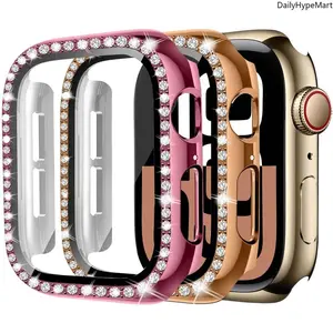 Bling Diamond Apple Watch Case with Tempered Glass Screen Protector, Shockproof Bumper for Series 4-10 SE 40-46mm