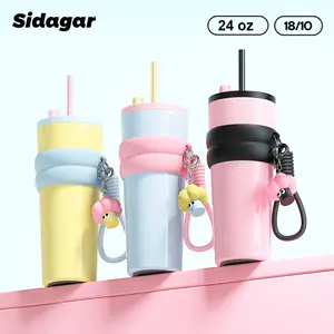 [Sidagar] 24oz Macaron Color 316 Steel Leak-proof Tumbler Cup ,Cool and thermal flask for water and coffee, with a wide mouth, double-wall insulation, portable straw, and anti-slip, noise-reducing pad as holiday gift Insulated Mug Drinkware