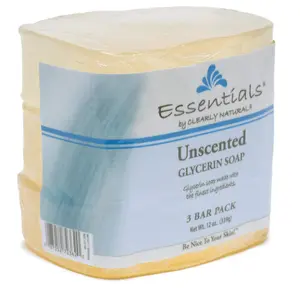 Clearly Natural Essentials Glycerin Bar Soap, Unscented, 4 Ounce, Pack of 3 (Packaging May Vary)