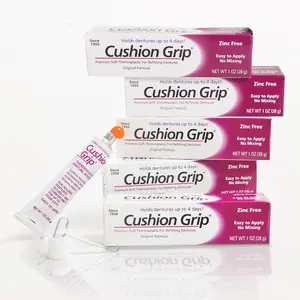 Cushion Grip Thermoplastic Denture Adhesive 1oz (5-Pack)–Extra Strong Hold Up to 4 Days, Unmatched Strength, Waterproof & Zinc Free, Relieves Sore Gums, Comfortable Refit, Long Lasting Denture Refit