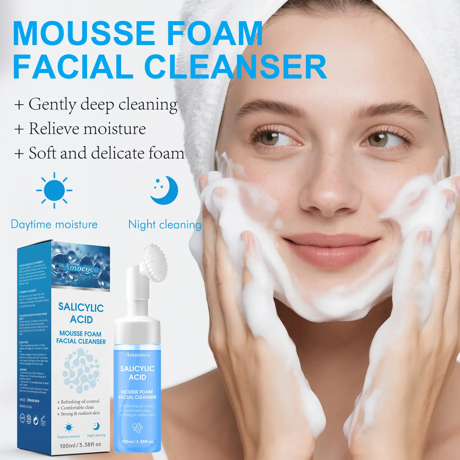 Salicylic Acid Mousse Foam Facial Cleanser 100ml Brightening Skincare for Oily Skin Comfortable Deep Cleansing Gir Shower Products