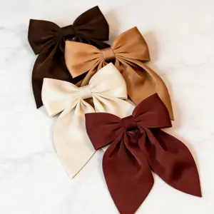 4pcs Large Bow Hair Clips, Soft Long-Tailed Satin Silk Bowknot Hairpins, Elegant Hair Accessories for Women Girls, Daily Wear & School Gift
