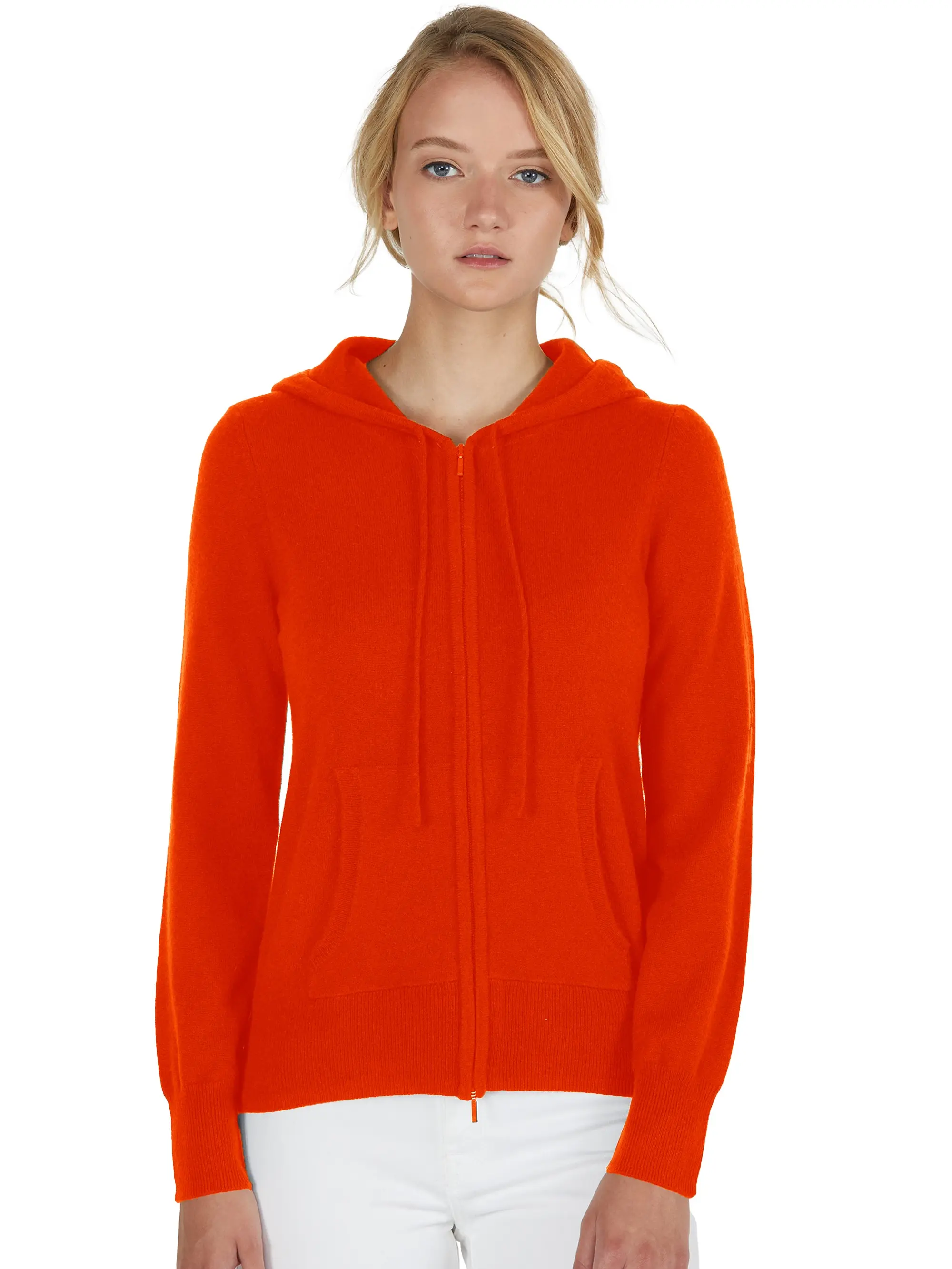 JENNIE LIU Women's 100% Pure Cashmere Long Sleeve Zip Hoodie Cardigan Sweater