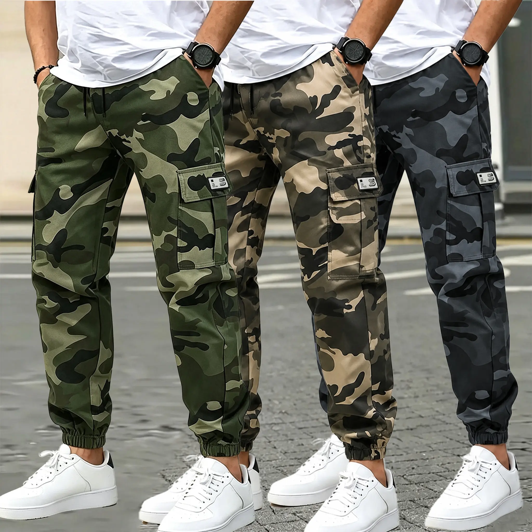 American Style Camo Work Trousers - Multi-Pocket, Stretch Waist, Heavy Duty Tapered Pants for Daily & Work Casual Comfy Elastic Man pantalones para hombre pants for men cargo pants for men Camouflage pantalones para hombre cargo pants for men Man,f