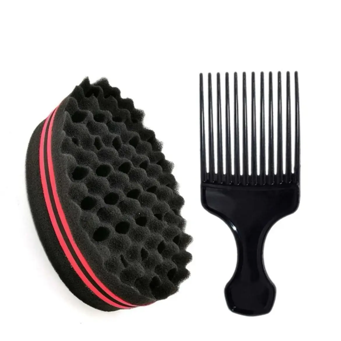 (2pcs) Men's Double Sided High Density Sponge and Hair Pick Comb