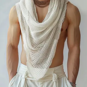 INCERUN Men's Fashion Casual Simple Textured Pointed Hem Sleeveless Tank Shirt, Suitable for Daily Wear, Comfortable and Stylish