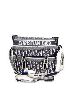 Pre-owned Dior Christian Diorcamp Messenger Bag Medium 29 Blue Canvas Silver Buckle Good Condition 29x12x22