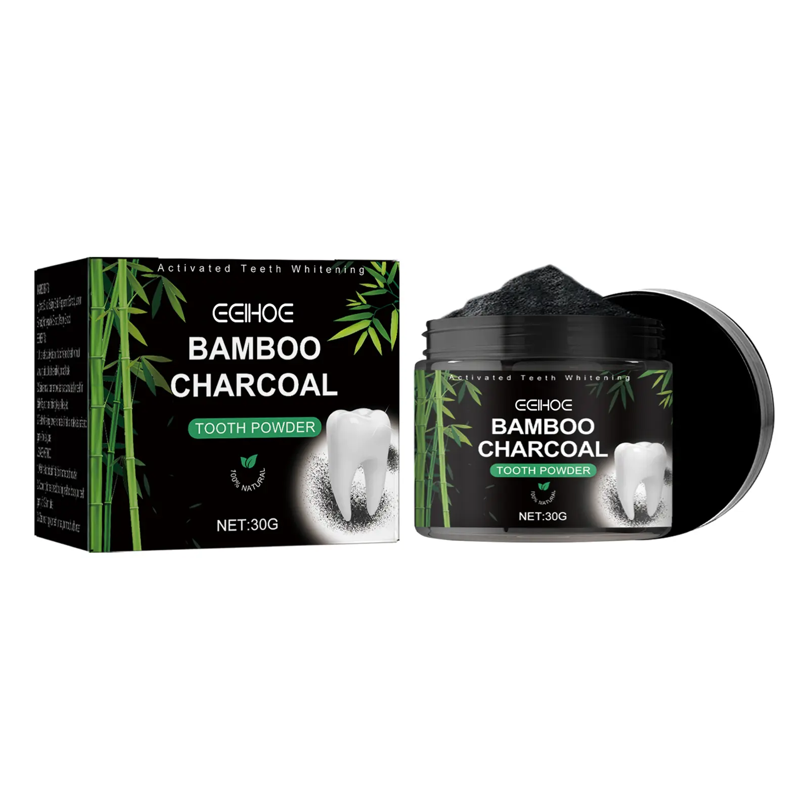EELHOE Bamboo Charcoal Tooth Powder Cleans Oral Odor, Tooth Stains, Dirt, Fresh Breath, Whitening Teeth Cleaning Tooth Powder Adjustable Snap-On