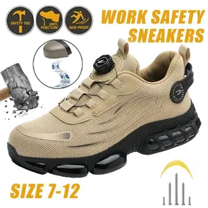 Moisture Wicking Men's Breathable Mesh Work Sneakers Steel Toe Protection Anti-Slip EVA Sole Durable Safety Shoes Comfort Fit All Seasons Casual Striped