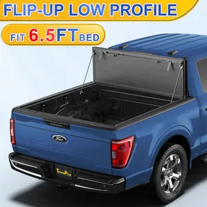 TonnePlus FRP Hard Tri-Fold Flip Up Low-profile Truck Bed Tonneau Cover Compatible with 2015-2026 Ford F-150 ; Lightning | 6.5FT (78.9") Bed |