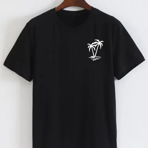 Men's Tropical Coconut Tree Streetwear Graphic Print Round Neck Tee, Summer Clothes Regular Fit Fashion Casual Comfy Breathable Stretchy Short Sleeve T-shirt for Summer, Men's Top for Daily Wear