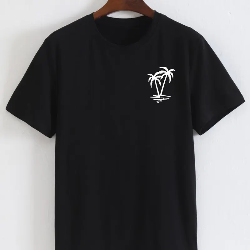 Men's Tropical Coconut Tree Streetwear Graphic Print Round Neck Tee, Summer Clothes Regular Fit Fashion Casual Comfy Breathable Stretchy Short Sleeve T-shirt for Summer, Men's Top for Daily Wear