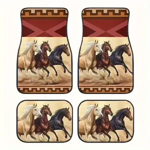 Universal 4pcs Car Floor Mats with Ancient Horse Patterns, Stylish Vehicle Foot Mat Set, Durable & Easy Clean Auto Accessory, Automotive Floor Mats, Floor Mats for Car, Car Accessories