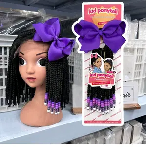 box ponytails braids with beads Synthetic blue