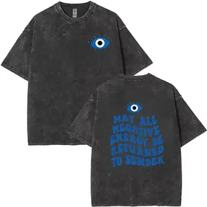 Evil Eye Energy Shield T-Shirt, TikTok Shop Black Friday Holiday Giftfor Men and Women, Matching Couple's Set, Washed Short-SleeveLoose Soft 100% Cotton Streetwear, Unisex Casual Clothing