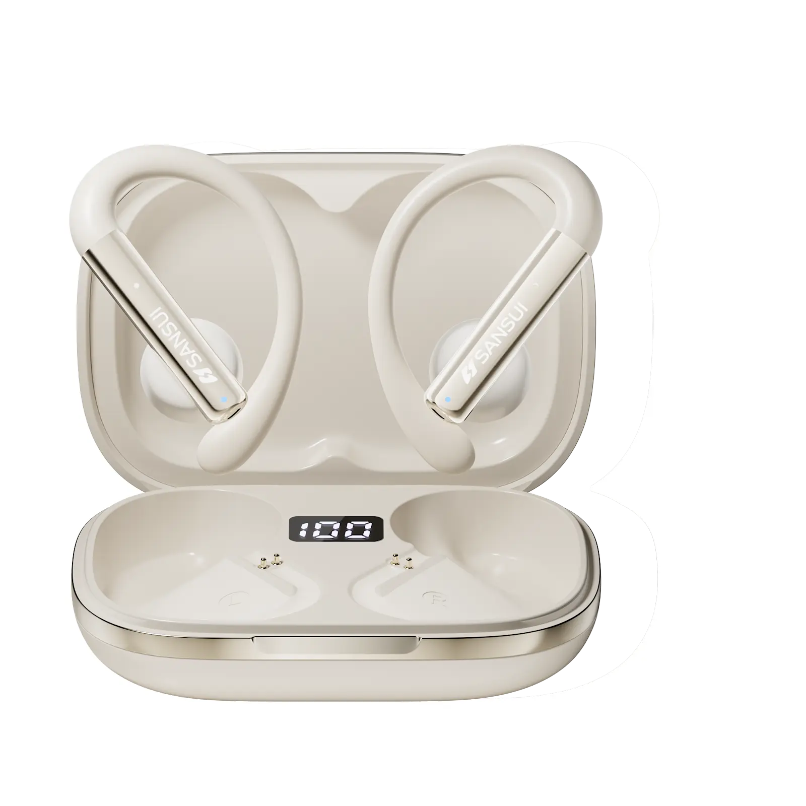 Sansui Open Ear Clip Wireless Earbuds, Bluetooth 5.3 Sport Headphones, Open-Ear Air Conduction Design, HiFi Stereo, Lightweight Earhooks for Running Workout
