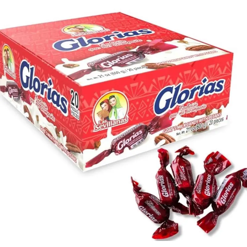 Glorias Las Sevillanas Candy Made with Goat Milk & Pecans 20 Counts Traditional Mexican Candies Box
