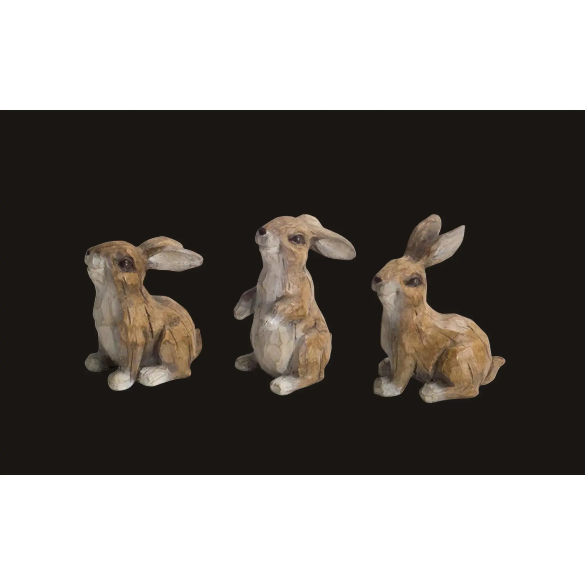 Carved stone rabbit figurines — set of 6