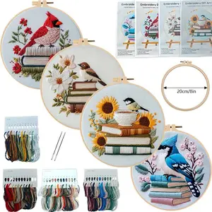 Christmas Winter Bird Embroidery Kit – DIY Stitching with English Guide Holiday Home Decor Craft
