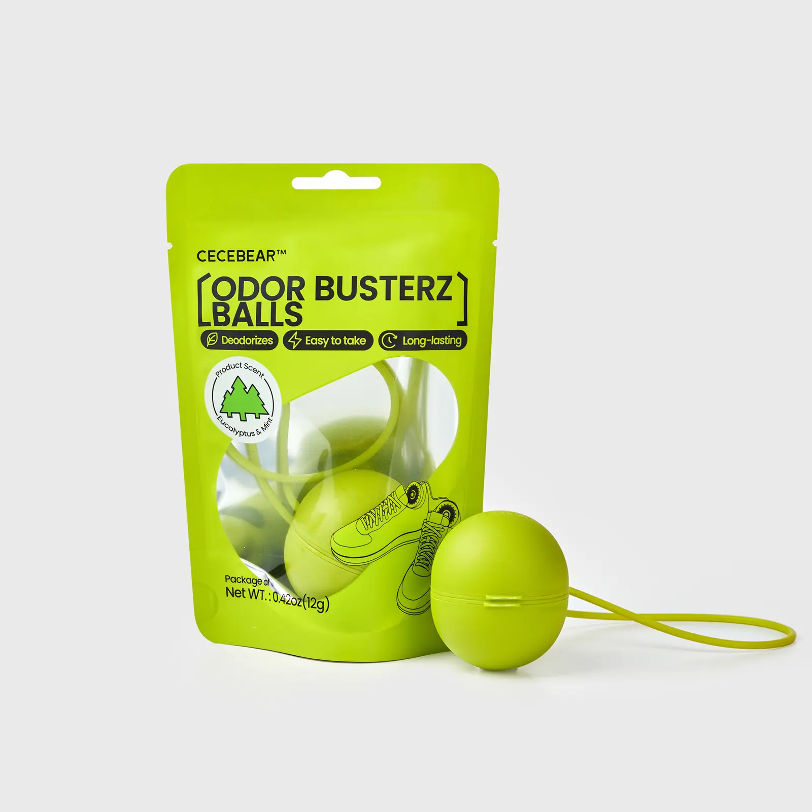 CECEBEAR EVA Scented Odor Busterz Balls - Eucalyptus & Mint Aroma Fragrance, Long-Lasting Air Freshener & Odor Eliminator for Shoes, Gym Bag, Closet (Single Pack)
