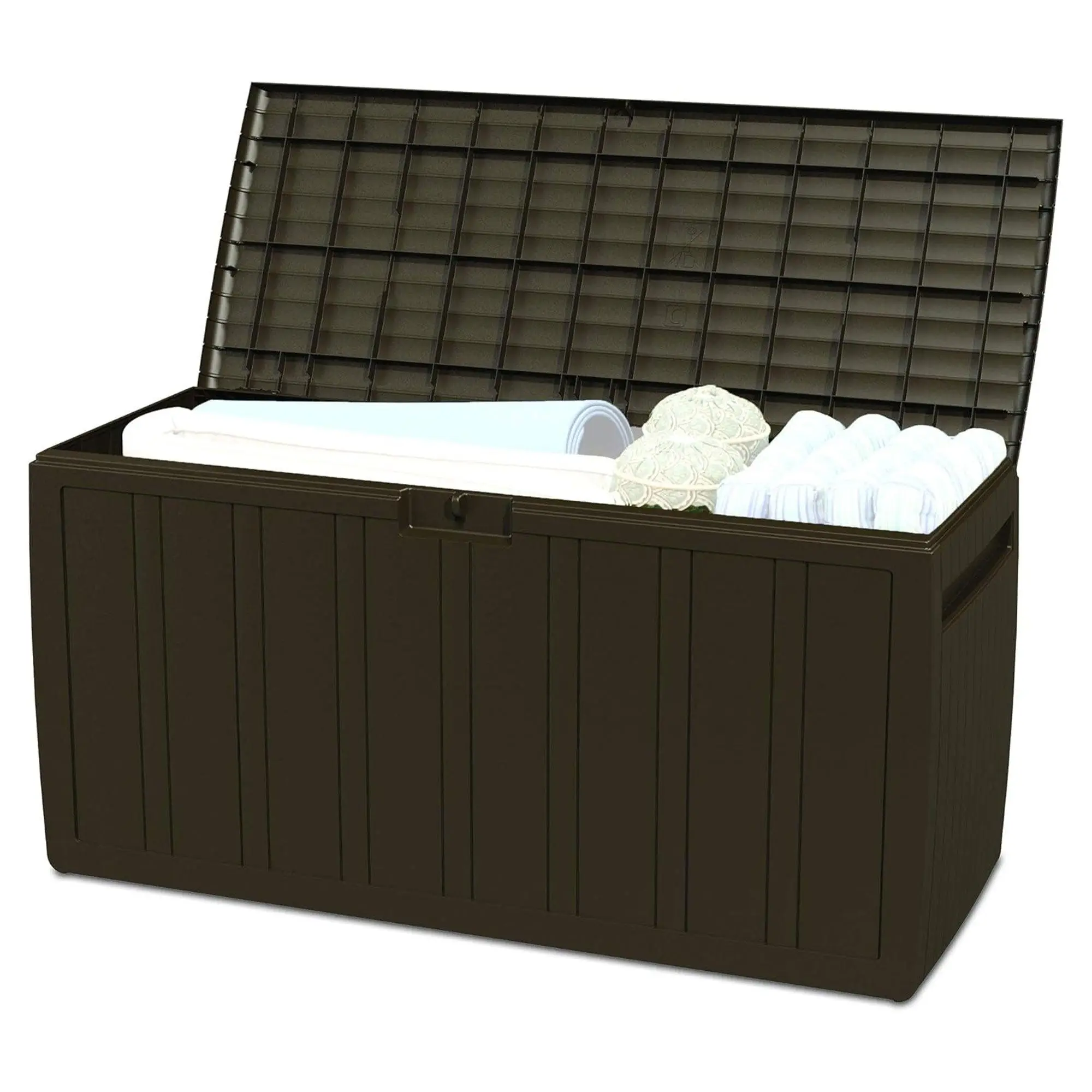 Ram Quality Products Outdoor Backyard Patio Storage Deck Box, 71 Gallon, Brown Organiser Plastic