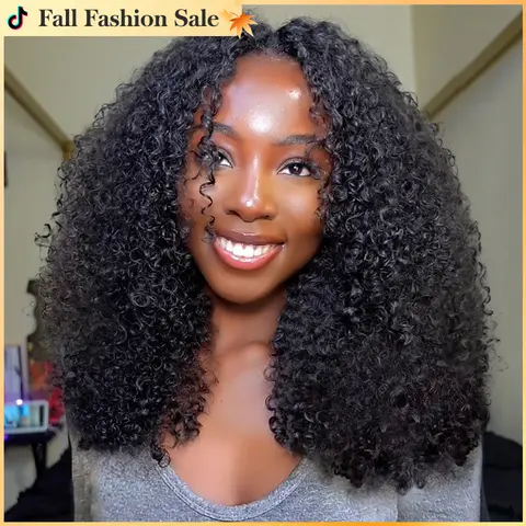 Vshow Kinky Curly Hair V Part Human Hair Wig With Drawstring All Size Fit 250% Density Glueless V Part Wig For Black Women Natural Blend Kinky Curly Wigs #SohoChic