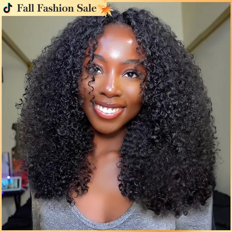 Vshow Kinky Curly Hair V Part Human Hair Wig With Drawstring All Size Fit 250% Density Glueless V Part Wig For Black Women Natural Blend Kinky Curly Wigs #SohoChic