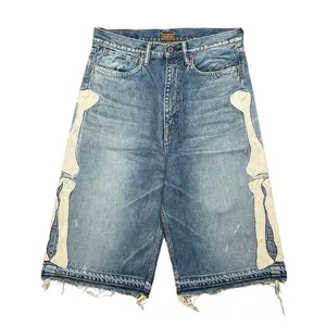Kapital Bone Denim Shorts Indigo White