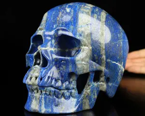 Gemstone Huge 6.3" Lapis Lazuli Carved Crystal Skull, Super Realistic