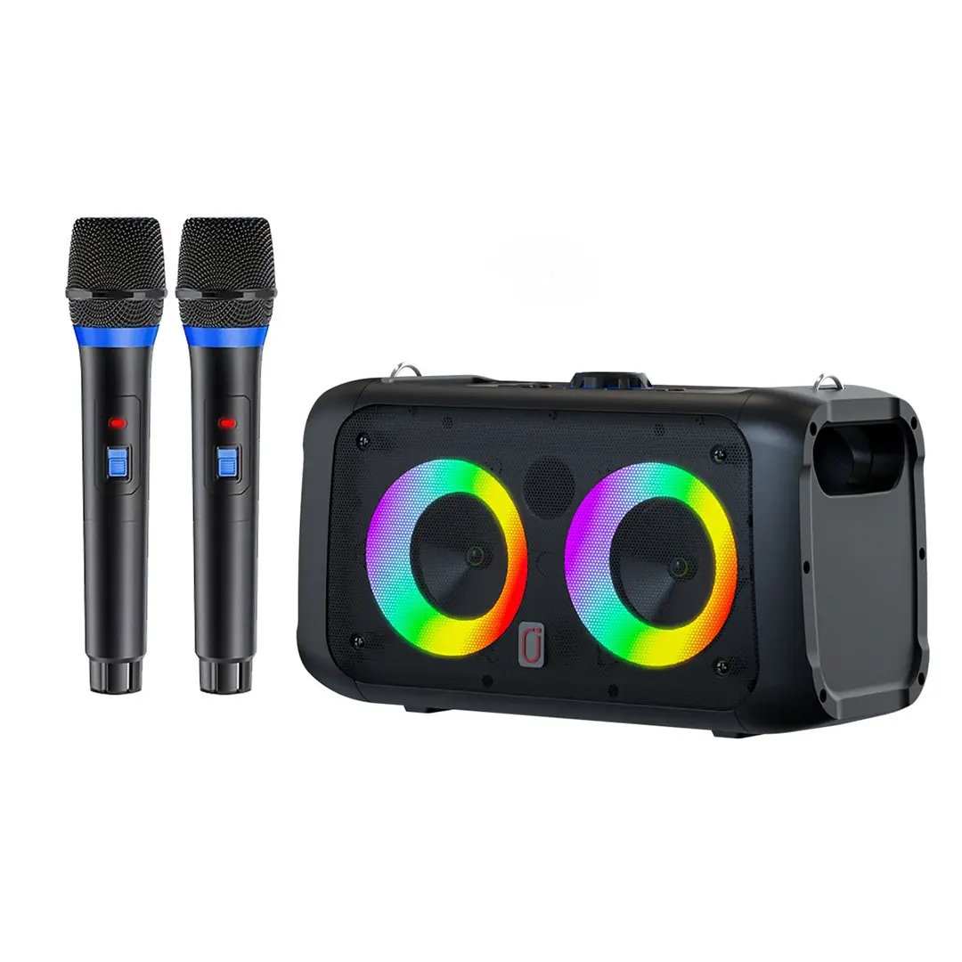 Portable Bluetooth Speaker with 2 Wireless Microphones, Large Volume Sound, RGB Atmosphere Lights, Outdoor Home Party Use, RGB Multifunctional Wireless Speaker, Portable Audio Speaker, Wireless Bt Speaker