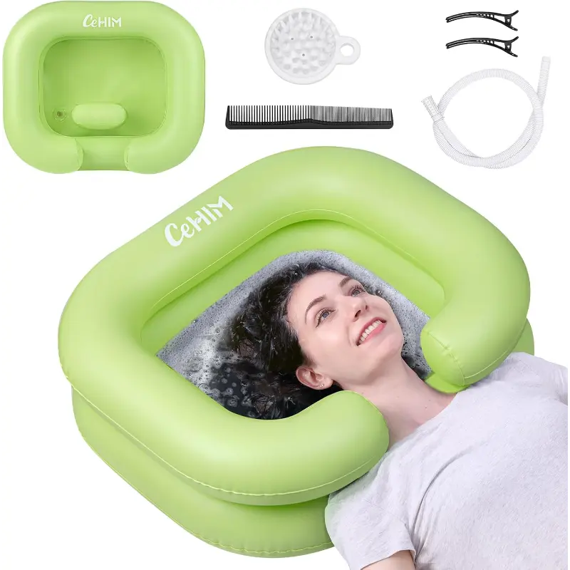 Inflatable Shampoo Basin - Portable Shampoo Bowl, Hair Washing Basin for Bedridden, Disabled,Injured, Hair Wash Tub for Dreadlocks and at Home Sink Washing (Silver)