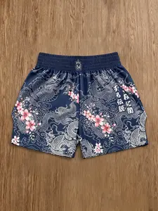 Japanese Dragon Cherry Blossom Print Shorts, Summer Loose Quick-Dry Casual Beach Pants, Boxing Sports Gym Streetwear