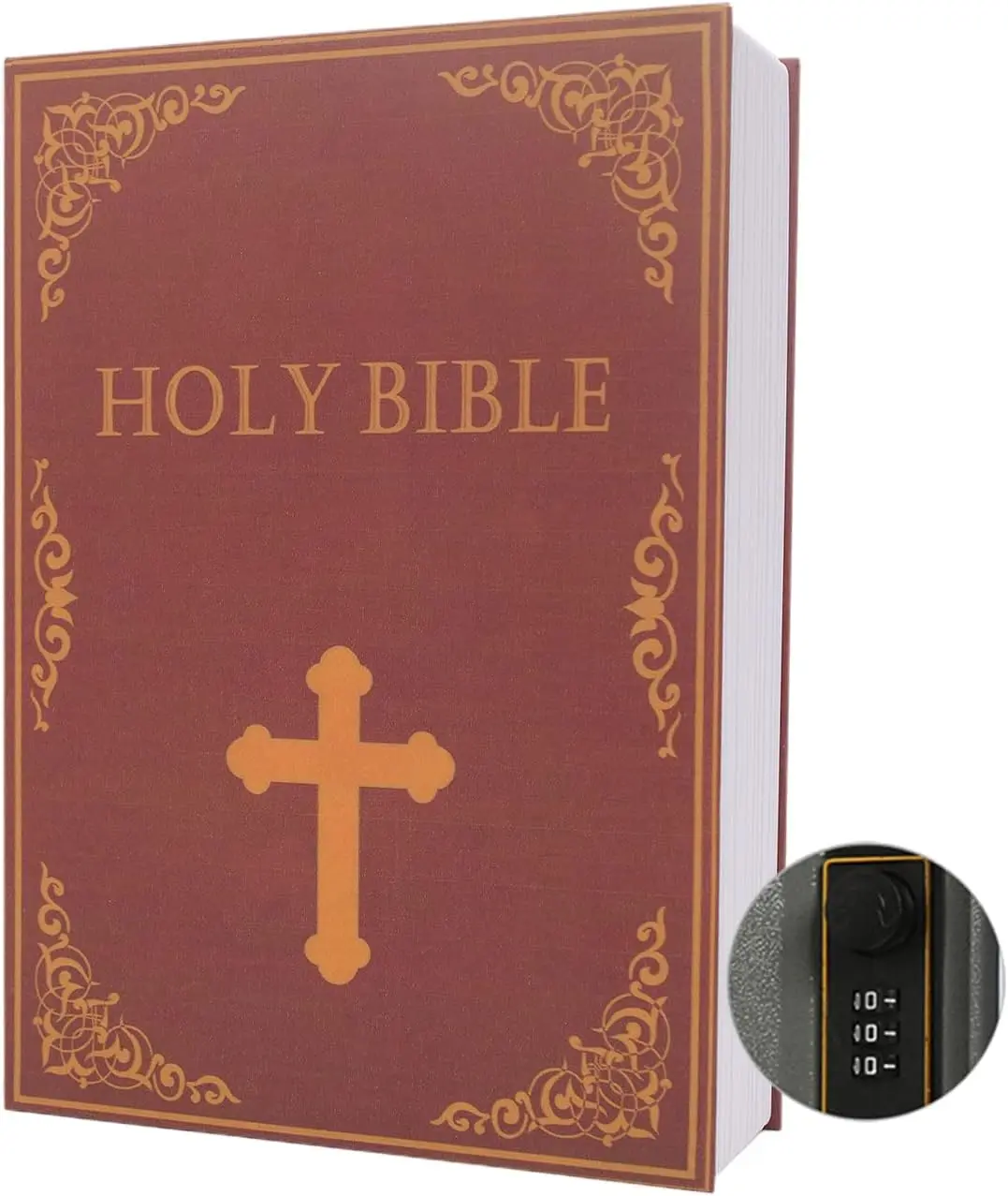 Holy Bible Diversion Book Safe with 3 Digit Combination Lock, Hollow Hidden Secret Storage Box, Vintage Faux Discreet Fake Book Security Safe for Home Office Café Bookshelf Decor, 9.5"×6"×2.2"