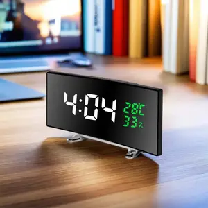 1pc 6.6-inch multi-functional LED alarm clock with arc-shaped large screen display electronic clock - The clock can show time, temperature and humidity. Plug in for use/three AA batteries  Decor
