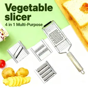 4 in 1 Multi-Purpose Vegetable Slicer Stainless Steel, Vegetable Chopper & Handheld Cheese Grater with 4 Adjustable Blades for Various Vegetables bagel, Comfort Grip Safety Features Easy to Clean space-saving