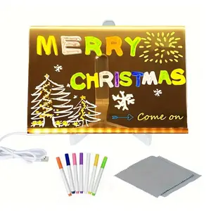 Christmas Gift LED Acrylic Light Board, DIY Glowing Writing Board, USB Powered Message Board, Erasable Info Board Night Lamp, Light Box